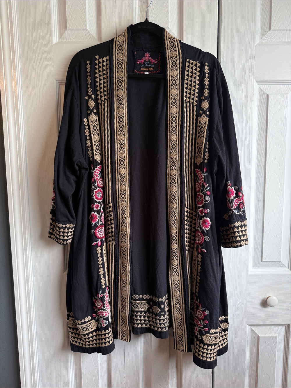 Johnny Was Black Embroidered Open Cardigan